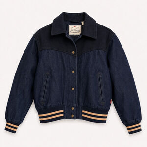 Levi’s Navy LENNOX Varsity Jacket Gold Stripe Wool Blend Bomber Small
